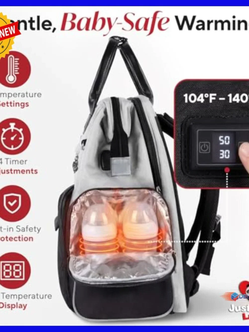 Large Waterproof Diaper Backpack with Changing Station & Bottle Warmers